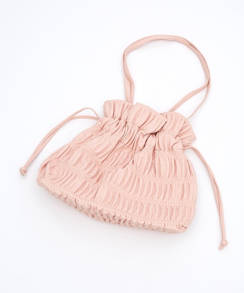 an meets zakka シャーリングフリルプリーツ合成皮革巾着ハンドバッグ