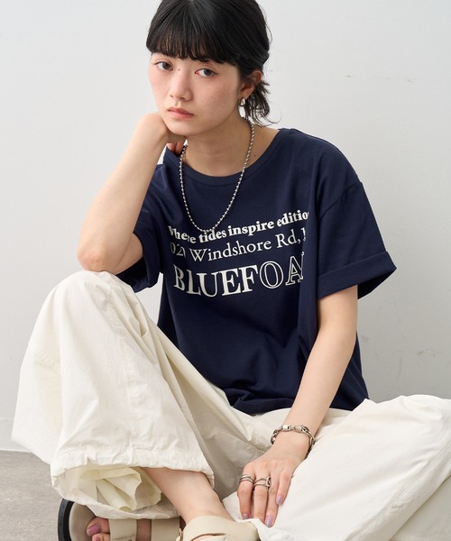 NOGLE(ノグル)の「【NOGLE/ノグル】カラーロゴプリントTシャツ(Tシャツ/カットソー・レディース・ネイビー/チャコールグレー/ブルー/ホワイト・FREE)」の3枚目の写真