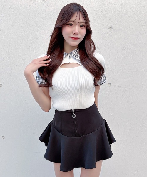 NOMAE（ノーマエ）の「チェックカラーニットトップス（Tシャツ/カットソー・レディース・ベージュ/ホワイト/グレー/ブラック・FREE）」の20枚目の写真