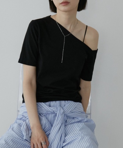 Aunt Marie's(アントマリーズ)の「アシメTシャツ(Tシャツ/カットソー・レディース・グレー/ネイビー/ブラック・FREE)」の2枚目の写真