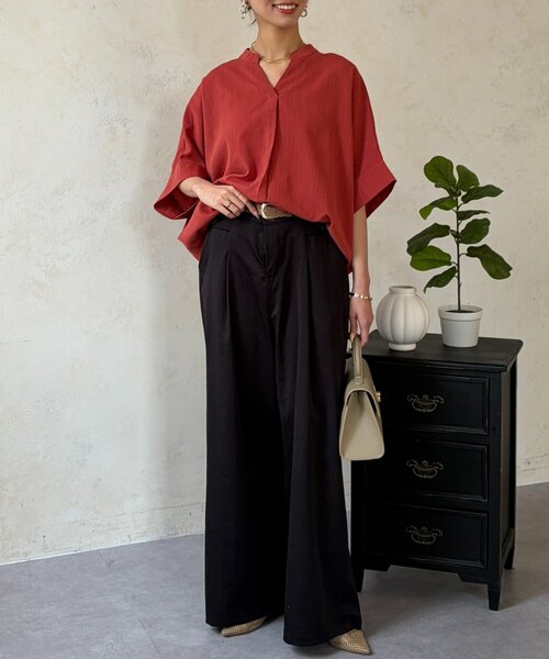 Chez toi(シェトワ)の「【体型カバー】【高コスパ高見え】袖ターンバックブラウス(シャツ/ブラウス・レディース・ブラック/ブルー系その他/ホワイト/レッド系その他/ライム・FREE)」の13枚目の写真