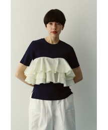 Frill hem ponte tops フリルヘムポンチトップス（Tシャツ/カットソー
