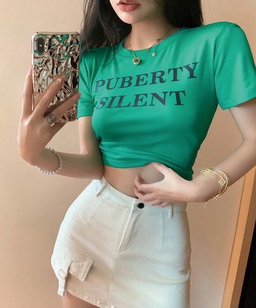 ADDITION STORE（アディションストア）の「ロゴプリント チビT（Tシャツ/カットソー・レディース・グリーン/ブラック・FREE）」の11枚目の写真