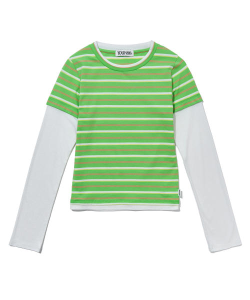 YOUHEE(ユヒ)の「CANDY STRIPE LAYERED LONG SLEEVE_GREEN(Tシャツ/カットソー・レディース・その他・FREE)」の2枚目の写真