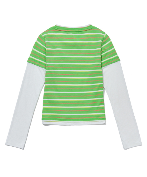 YOUHEE(ユヒ)の「CANDY STRIPE LAYERED LONG SLEEVE_GREEN(Tシャツ/カットソー・レディース・その他・FREE)」の3枚目の写真