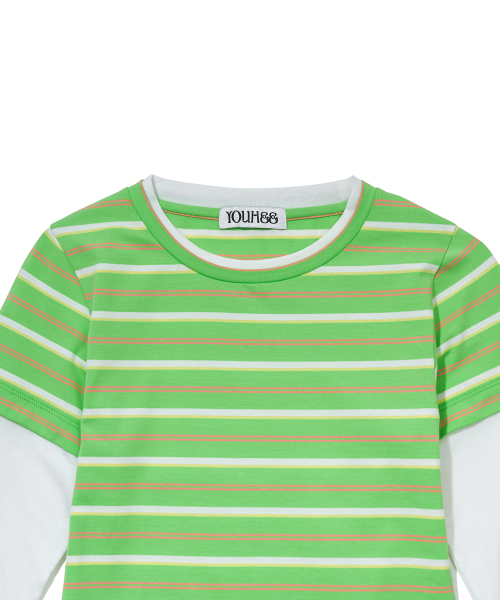 YOUHEE(ユヒ)の「CANDY STRIPE LAYERED LONG SLEEVE_GREEN(Tシャツ/カットソー・レディース・その他・FREE)」の6枚目の写真