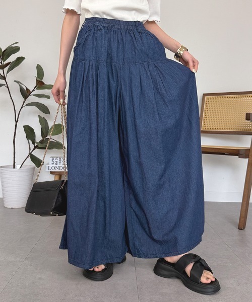RCD（アールシーディー）の「エアリーデニムタックワイドパンツ（デニムパンツ・レディース・ネイビー/ワンウォッシュ・4L/3L/LL/L/M）」の6枚目の写真
