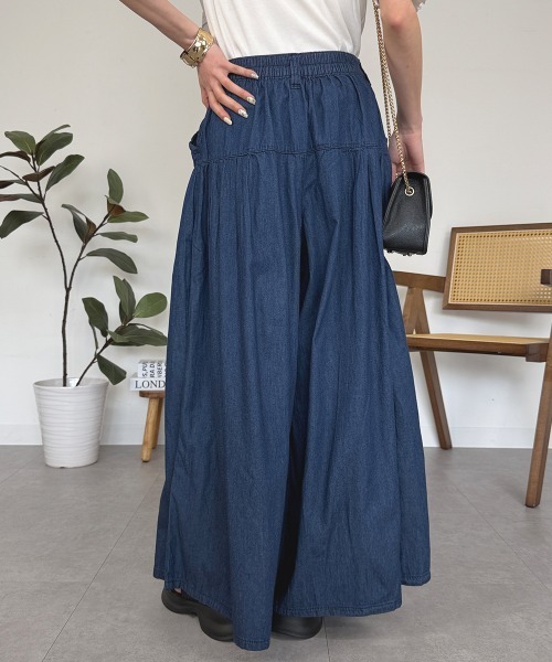 RCD（アールシーディー）の「エアリーデニムタックワイドパンツ（デニムパンツ・レディース・ネイビー/ワンウォッシュ・4L/3L/LL/L/M）」の8枚目の写真