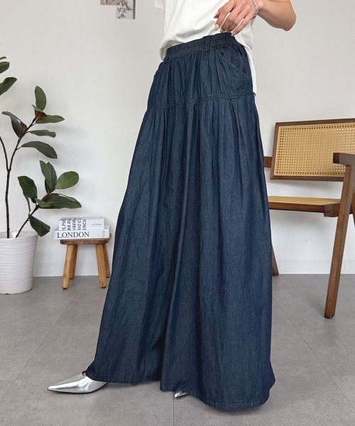 RCD（アールシーディー）の「エアリーデニムタックワイドパンツ（デニムパンツ・レディース・ネイビー/ワンウォッシュ・4L/3L/LL/L/M）」の10枚目の写真