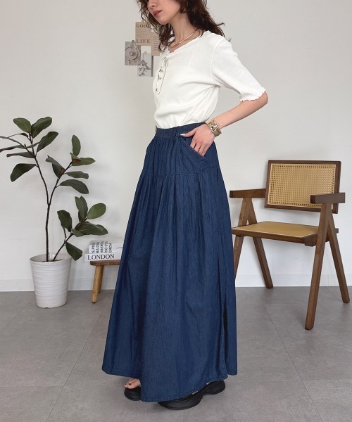 RCD（アールシーディー）の「エアリーデニムタックワイドパンツ（デニムパンツ・レディース・ネイビー/ワンウォッシュ・4L/3L/LL/L/M）」の13枚目の写真
