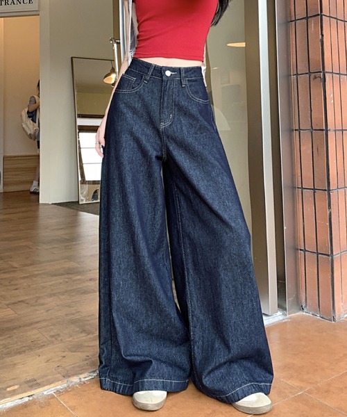 2ly2（トゥーリートゥー）の「ハイウエストワイドデニムパンツ レディース フルレングス ストレートシルエット（デニムパンツ・レディース・ブルー・FREE）」の3枚目の写真
