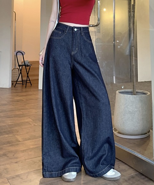 2ly2（トゥーリートゥー）の「ハイウエストワイドデニムパンツ レディース フルレングス ストレートシルエット（デニムパンツ・レディース・ブルー・FREE）」の5枚目の写真