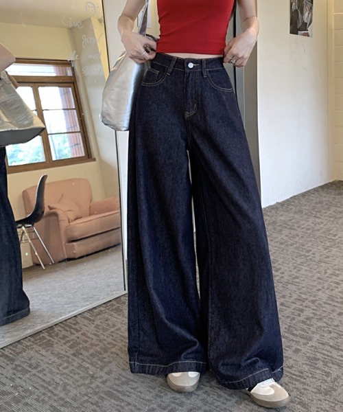 2ly2（トゥーリートゥー）の「ハイウエストワイドデニムパンツ レディース フルレングス ストレートシルエット（デニムパンツ・レディース・ブルー・FREE）」の12枚目の写真