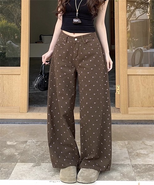 Dream garden（ドリームガーデン）の「小花柄デニムパンツ（デニムパンツ・レディース・ブラウン・S/M/L/XL）」の8枚目の写真