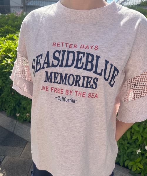 UNDERWRAPS（アンダーラップス）の「メッシュ切替 フレアスリーブ 半袖Tシャツ（Tシャツ/カットソー・レディース・ライトピンク/チャコールグレー/ホワイト・L/M）」の8枚目の写真