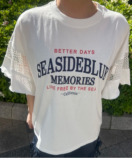 UNDERWRAPS（アンダーラップス）の「メッシュ切替 フレアスリーブ 半袖Tシャツ（Tシャツ/カットソー・レディース・ライトピンク/チャコールグレー/ホワイト・L/M）」の6枚目の写真