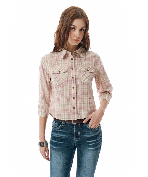 SECONDMONO（セカンドモノローグ）の「Three-quarter Sleeve check Shirt [PINKBEIGE]_SEWSH003PINKBEIGE（シャツ/ブラウス・レディース・その他・F）」の5枚目の写真
