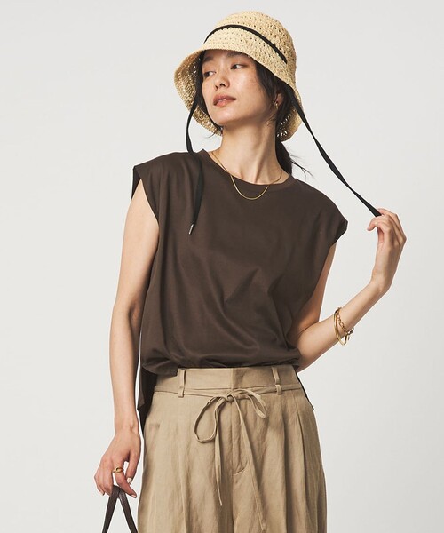 green label relaxing(グリーンレーベルリラクシング)の「フレンチスリーブ Tシャツ 汗染み防止(Tシャツ/カットソー・レディース・モカ/オフホワイト/ダークブラウン/ブラック/ロイヤルブルー・FREE)」の3枚目の写真