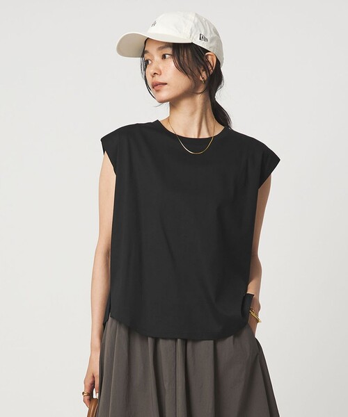 green label relaxing(グリーンレーベルリラクシング)の「フレンチスリーブ Tシャツ 汗染み防止(Tシャツ/カットソー・レディース・モカ/オフホワイト/ダークブラウン/ブラック/ロイヤルブルー・FREE)」の2枚目の写真