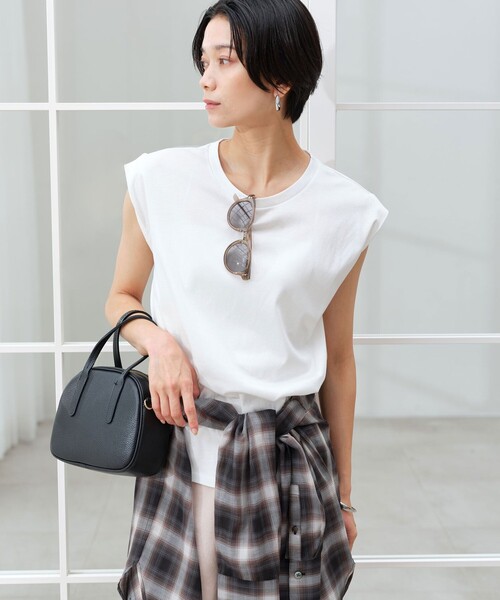 green label relaxing(グリーンレーベルリラクシング)の「フレンチスリーブ Tシャツ 汗染み防止(Tシャツ/カットソー・レディース・モカ/オフホワイト/ダークブラウン/ブラック/ロイヤルブルー・FREE)」の7枚目の写真