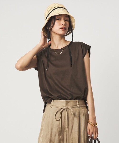 green label relaxing(グリーンレーベルリラクシング)の「フレンチスリーブ Tシャツ 汗染み防止(Tシャツ/カットソー・レディース・モカ/オフホワイト/ダークブラウン/ブラック/ロイヤルブルー・FREE)」の10枚目の写真