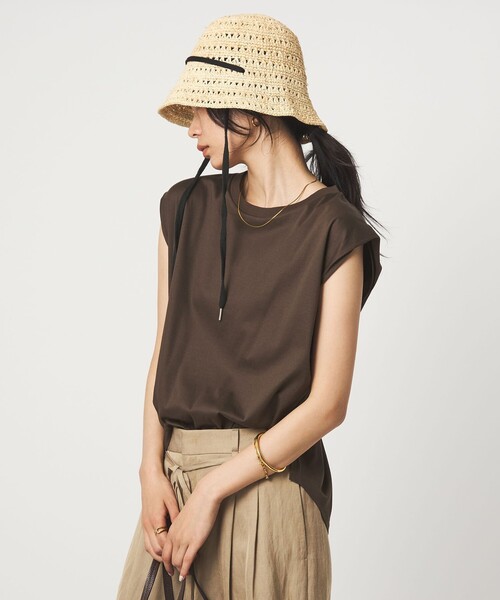 green label relaxing(グリーンレーベルリラクシング)の「フレンチスリーブ Tシャツ 汗染み防止(Tシャツ/カットソー・レディース・モカ/オフホワイト/ダークブラウン/ブラック/ロイヤルブルー・FREE)」の11枚目の写真