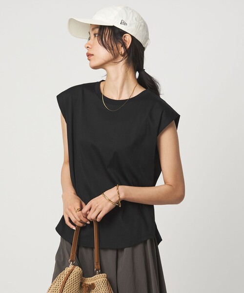 green label relaxing(グリーンレーベルリラクシング)の「フレンチスリーブ Tシャツ 汗染み防止(Tシャツ/カットソー・レディース・モカ/オフホワイト/ダークブラウン/ブラック/ロイヤルブルー・FREE)」の22枚目の写真