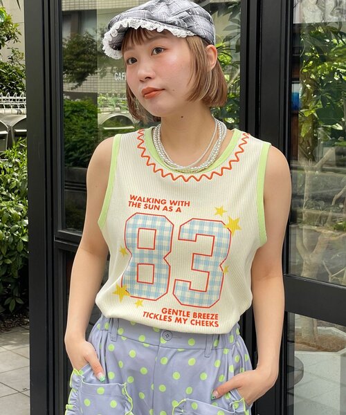 HELLO.SANFRANCISCO(ハローサンフランシスコ)の「【HELLO.SANFRANCISCO/ハローサンフランシスコ】ロゴプリントうねうねリブタンク(キャミソール・レディース・ピンク/アイボリー・ONE SIZE)」の3枚目の写真