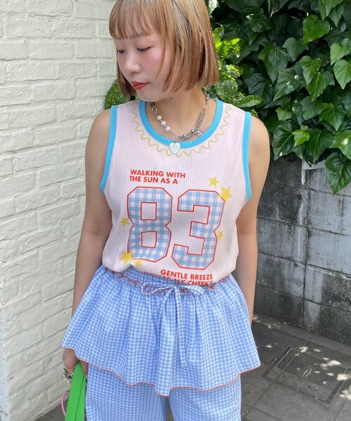 HELLO.SANFRANCISCO(ハローサンフランシスコ)の「【HELLO.SANFRANCISCO/ハローサンフランシスコ】ロゴプリントうねうねリブタンク(キャミソール・レディース・ピンク/アイボリー・ONE SIZE)」の9枚目の写真