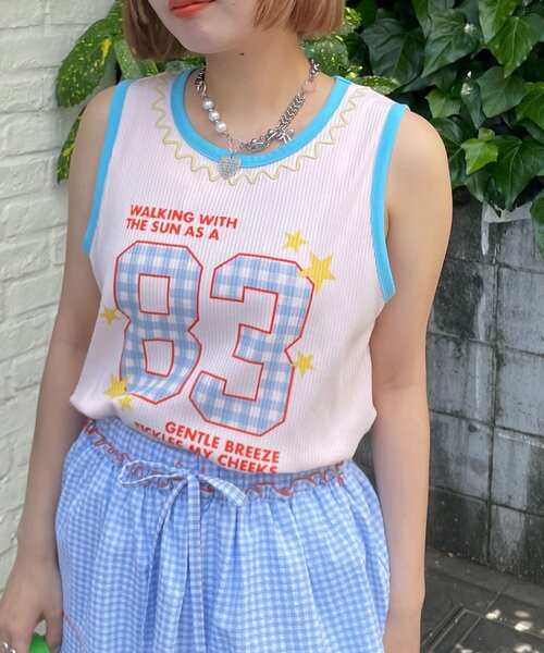 HELLO.SANFRANCISCO(ハローサンフランシスコ)の「【HELLO.SANFRANCISCO/ハローサンフランシスコ】ロゴプリントうねうねリブタンク(キャミソール・レディース・ピンク/アイボリー・ONE SIZE)」の10枚目の写真