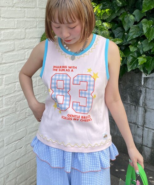 HELLO.SANFRANCISCO(ハローサンフランシスコ)の「【HELLO.SANFRANCISCO/ハローサンフランシスコ】ロゴプリントうねうねリブタンク(キャミソール・レディース・ピンク/アイボリー・ONE SIZE)」の13枚目の写真