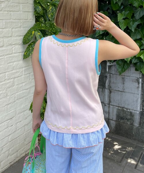 HELLO.SANFRANCISCO(ハローサンフランシスコ)の「【HELLO.SANFRANCISCO/ハローサンフランシスコ】ロゴプリントうねうねリブタンク(キャミソール・レディース・ピンク/アイボリー・ONE SIZE)」の14枚目の写真