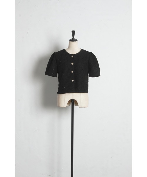 tocco closet(トッコ クローゼット)の「【ZOZO限定】スパンコール装飾サマーツイード半袖ジャケット(ノーカラージャケット・レディース・ホワイト/ブラック・M)」の13枚目の写真