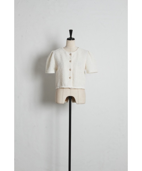 tocco closet(トッコ クローゼット)の「【ZOZO限定】スパンコール装飾サマーツイード半袖ジャケット(ノーカラージャケット・レディース・ホワイト/ブラック・M)」の14枚目の写真