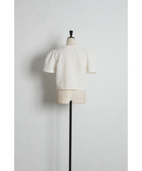 tocco closet(トッコ クローゼット)の「【ZOZO限定】スパンコール装飾サマーツイード半袖ジャケット(ノーカラージャケット・レディース・ホワイト/ブラック・M)」の16枚目の写真