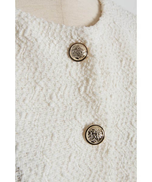 tocco closet(トッコ クローゼット)の「【ZOZO限定】スパンコール装飾サマーツイード半袖ジャケット(ノーカラージャケット・レディース・ホワイト/ブラック・M)」の20枚目の写真