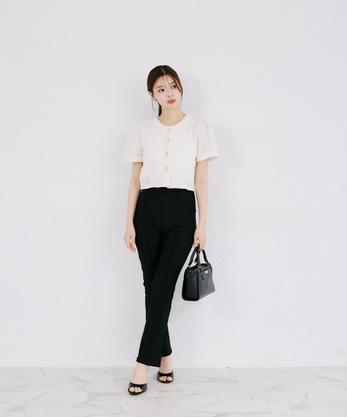tocco closet(トッコ クローゼット)の「【ZOZO限定】スパンコール装飾サマーツイード半袖ジャケット(ノーカラージャケット・レディース・ホワイト/ブラック・M)」の3枚目の写真