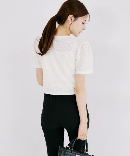 tocco closet(トッコ クローゼット)の「【ZOZO限定】スパンコール装飾サマーツイード半袖ジャケット(ノーカラージャケット・レディース・ホワイト/ブラック・M)」の7枚目の写真