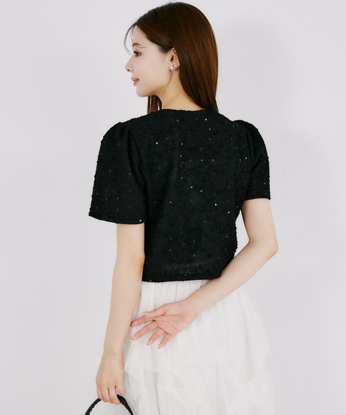 tocco closet(トッコ クローゼット)の「【ZOZO限定】スパンコール装飾サマーツイード半袖ジャケット(ノーカラージャケット・レディース・ホワイト/ブラック・M)」の12枚目の写真