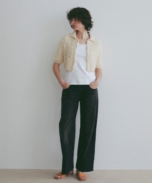 ETRE TOKYO（エトレトウキョウ）の「ミックスヤーンハーフスリーブコンパクトニットシャツ（ニット/セーター・レディース・ブラック/ホワイト/アイボリー・FREE）」の8枚目の写真