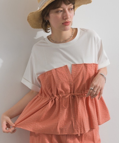 le colis(ルコリ)の「ビスチェTEE(Tシャツ/カットソー・レディース・オレンジ/ブラック・FREE)」の1枚目の写真