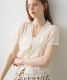 v neck retro lace blouse / Vネックレトロレースブラウス