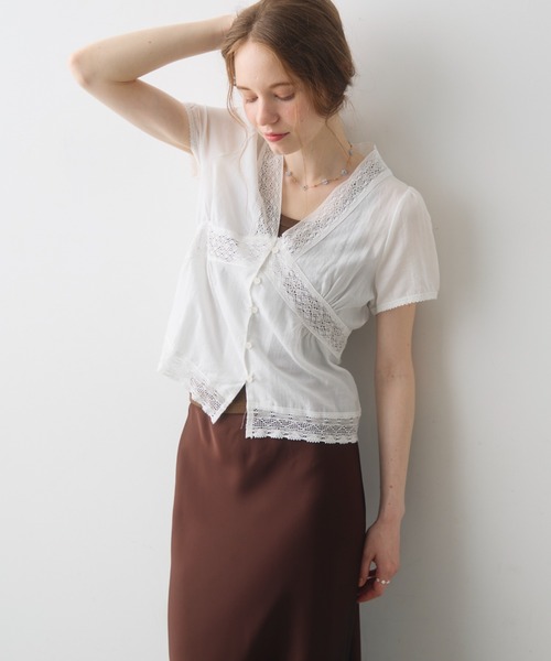 Crisp（クリスプ）の「v neck retro lace blouse / Vネックレトロレースブラウス（シャツ/ブラウス・レディース・アイボリー/ホワイト・FREE）」の6枚目の写真