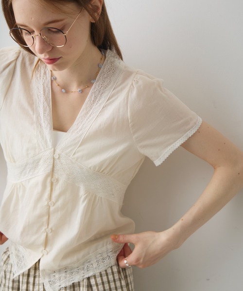 Crisp（クリスプ）の「v neck retro lace blouse / Vネックレトロレースブラウス（シャツ/ブラウス・レディース・アイボリー/ホワイト・FREE）」の15枚目の写真