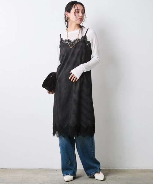 CHIC STYLE（シックスタイル）の「レースキャミソールワンピース＜大きいサイズ有＞シックスタイル（ワンピース・レディース・グレー系/ブラック系・5L/4L/3L/LL/L/M）」の2枚目の写真