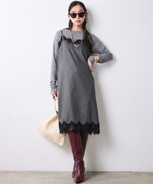 CHIC STYLE（シックスタイル）の「レースキャミソールワンピース＜大きいサイズ有＞シックスタイル（ワンピース・レディース・グレー系/ブラック系・5L/4L/3L/LL/L/M）」の3枚目の写真