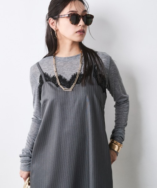 CHIC STYLE（シックスタイル）の「レースキャミソールワンピース＜大きいサイズ有＞シックスタイル（ワンピース・レディース・グレー系/ブラック系・5L/4L/3L/LL/L/M）」の4枚目の写真