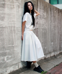 Real wide two tuck stripe bumuda pants - White