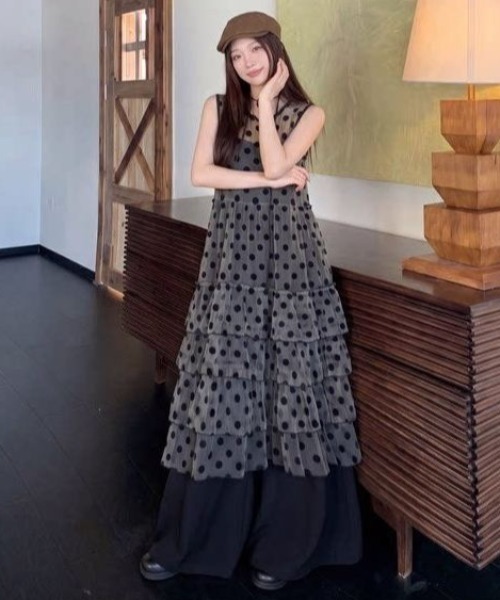 gossip!ロサンゼルス(ゴシップロサンゼルス)の「ドットシースルーチュールノースリーブティアードロングレイヤードチュニック レディース(ワンピース・レディース・ドット・M)」の16枚目の写真