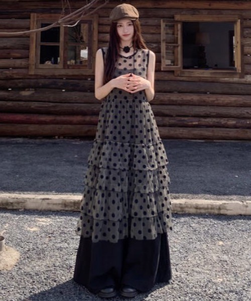 gossip!ロサンゼルス(ゴシップロサンゼルス)の「ドットシースルーチュールノースリーブティアードロングレイヤードチュニック レディース(ワンピース・レディース・ドット・M)」の17枚目の写真
